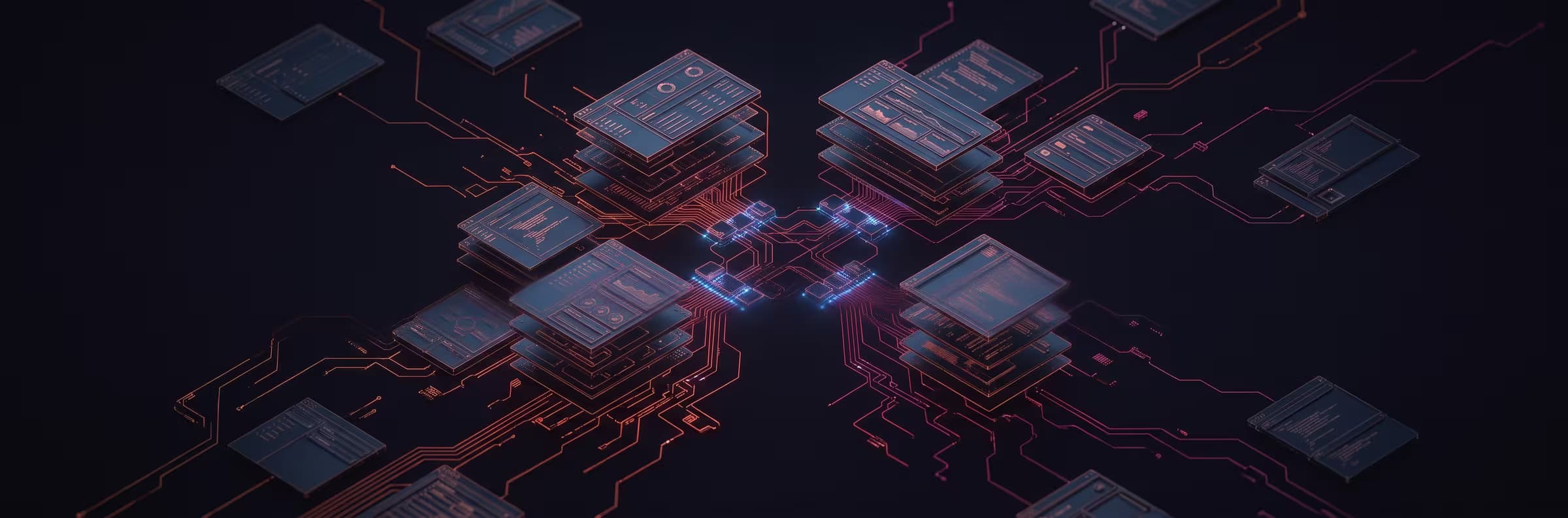 Abstract illustration of stacked interface panels representing structured software delivery